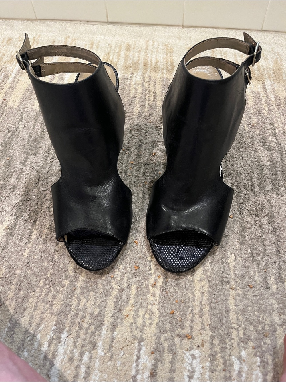 Ann Taylor Black Leather Open-Toe Ankle-Heel Sandals